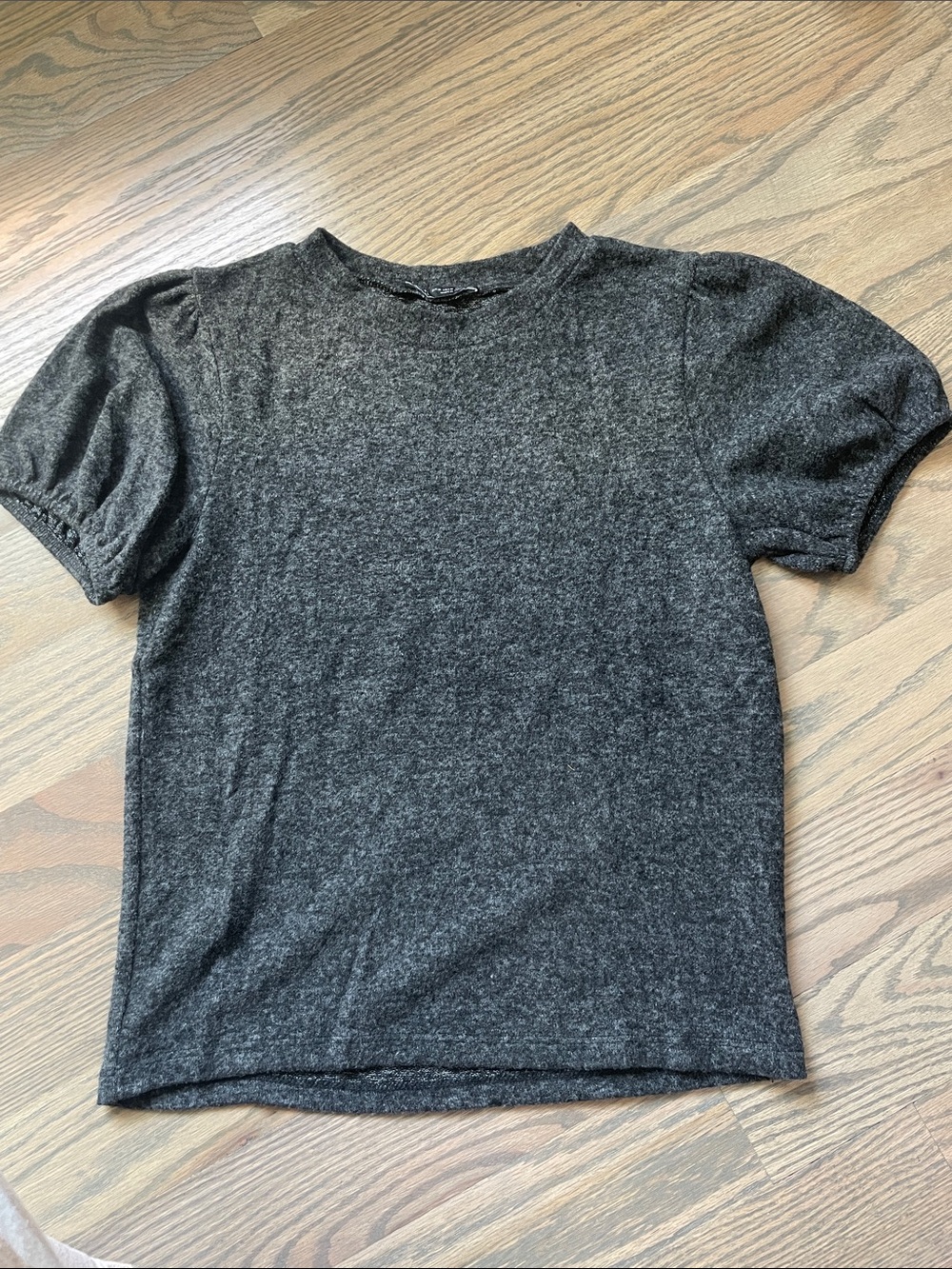 Zara Charcoal Gray Short Sleeve Puff Shoulder Top